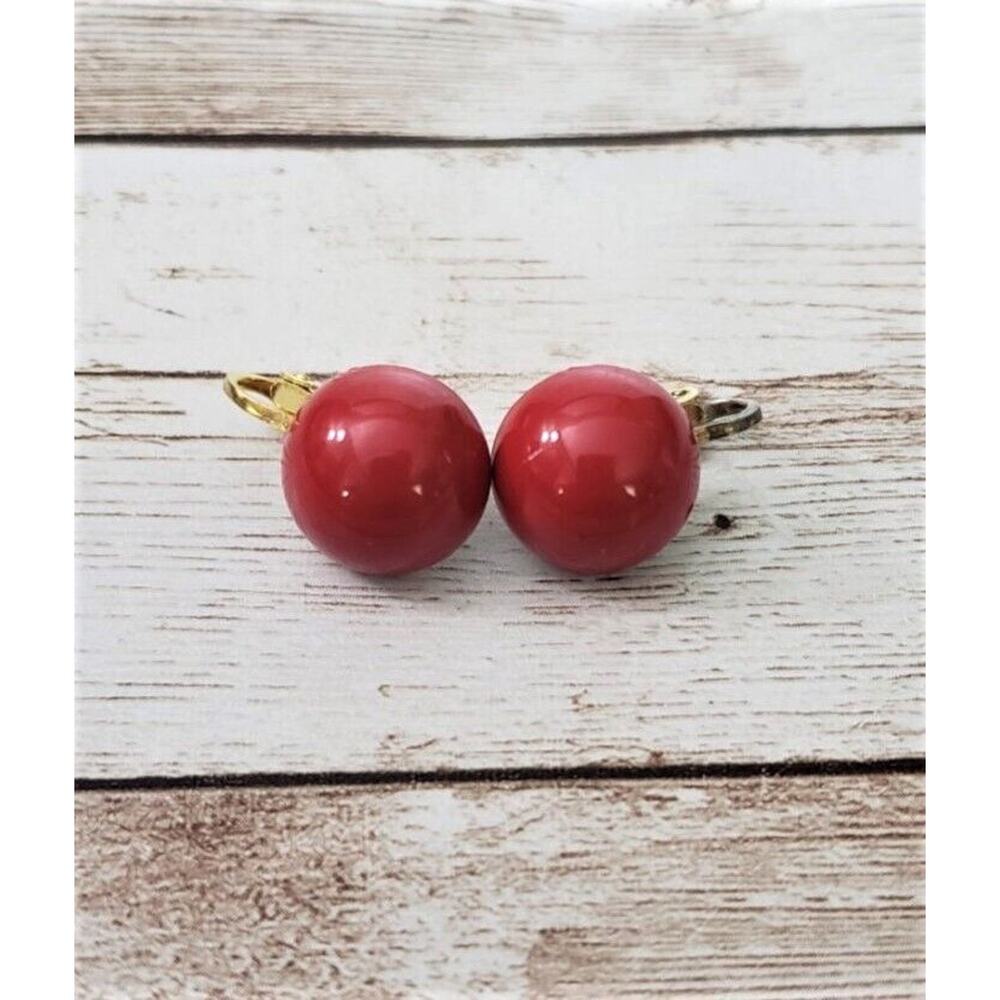 Vintage Clip On Earrings - Just Over 1/2" - Retro - Red Domed Circle